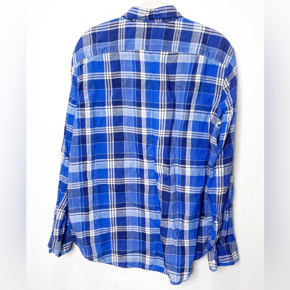 Polo Ralph Lauren Blue Multi Plaid Relaxed Fit 100% Linen Button Front Shirt XL - Picture 2 of 7